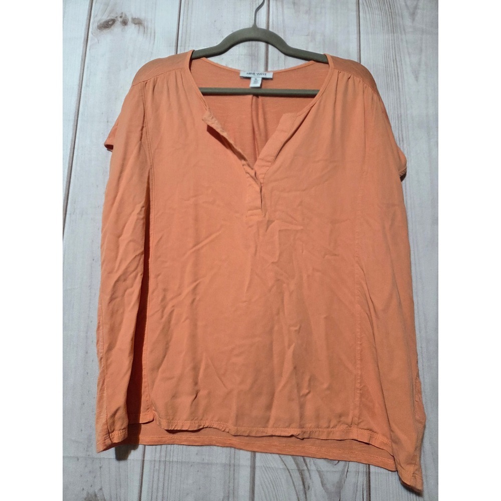 Nine West Jeans Womens XL Apricot Orange Split V-Neck Cap Sleeve Blouse Top